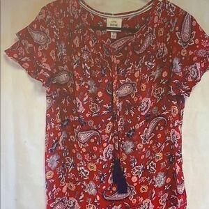 Knox Rose Red Paisley Blouse with Tassel